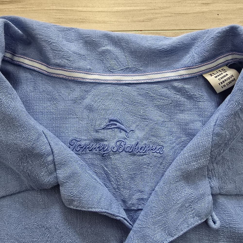 Tommy Bahama Hawaiian Shirt Mens XL Blue Silk Palm Leafs Tropical Resort - Picture 5 of 11